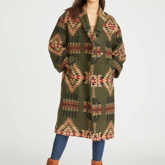 Driftwood Coat Rowan Jacket Long Aztec Western Teepee Boho Green Small - Picture 2 of 14